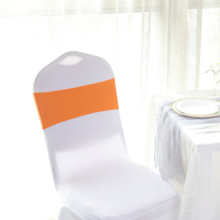 Orange Spandex Stretch Chair Sashes with Silver Diamond Ring Slide Buckle