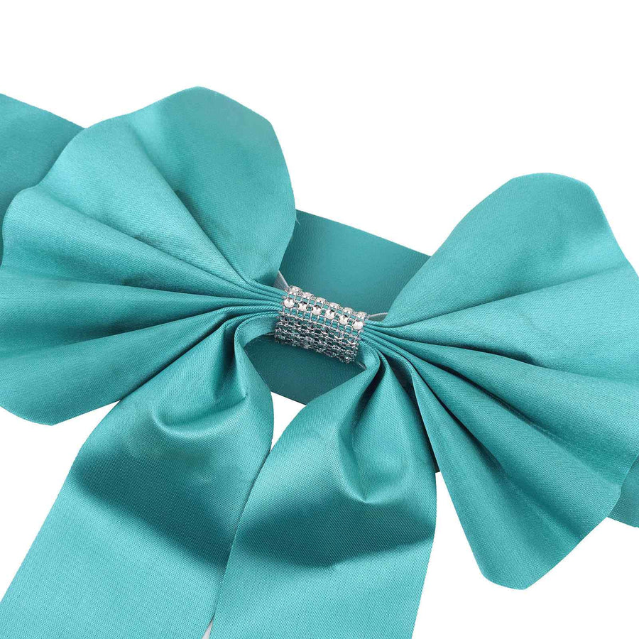 5 Pack | Turquoise | Reversible Chair Sashes with Buckle | Double Sided Pre-tied Bow Tie Chair Bands | Satin & Faux Leather#whtbkgd