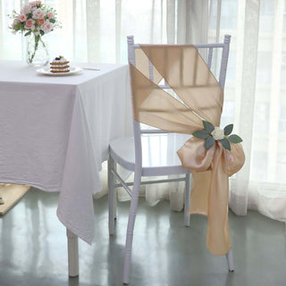 Create a Luxurious Atmosphere with Nude Satin Chair Sashes Create a Luxurious Atmosphere with Nude Satin Chair Sashes