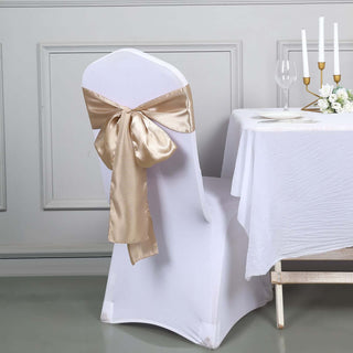 Add Elegance to Your Event with Nude Satin Chair Sashes Add Elegance to Your Event with Nude Satin Chair Sashes