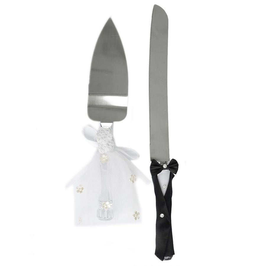 Bride and Groom Cake Server Party Favors Set, Stainless Steel Wedding Cake Knife And Server #whtbkgd