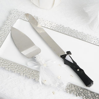 Stylish Black and White Bride and Groom Cake Server Set