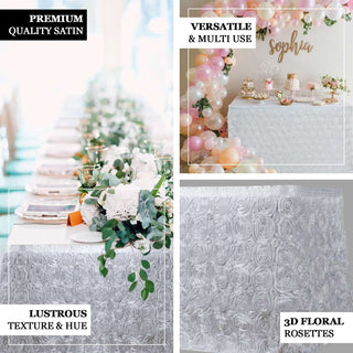 Create a Magical Atmosphere with White Rosette Table Skirt Create a Magical Atmosphere with White Rosette Table Skirt
