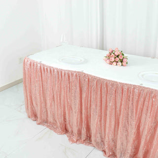 Make Your Event Shine with the Shimmery Rose Gold Sequin Table Skirt
