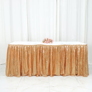Add Glamour to Your Event with the Glitzy Gold Sequin Pleated Satin Table Skirt