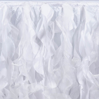Add a Touch of Elegance with the White Curly Willow Taffeta Table Skirt