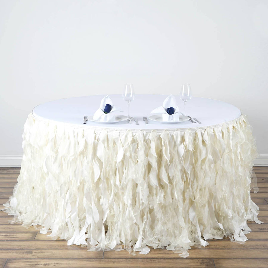 17FT Ivory Curly Willow Taffeta Table Skirt