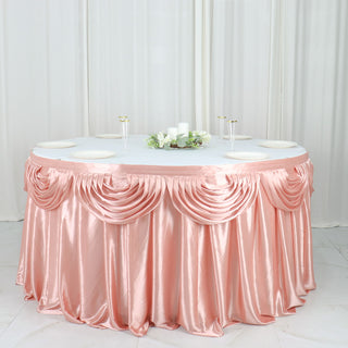 Create a Luxurious Tablescape with the Dusty Rose Pleated Satin Double Drape Table Skirt