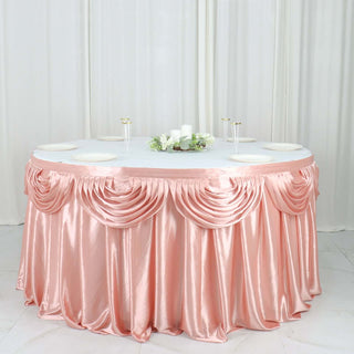 Create a Luxurious Tablescape with the Dusty Rose Pleated Satin Double Drape Table Skirt Create a Luxurious Tablescape with the Dusty Rose Pleated Satin Double Drape Table Skirt