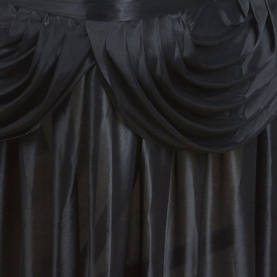 14ft Black Pleated Satin Double Drape Table Skirt#whtbkgd