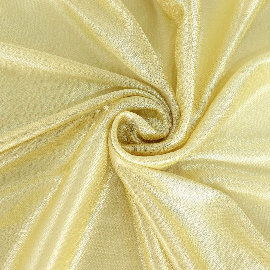14ft Champagne Pleated Satin Double Drape Table Skirt#whtbkgd