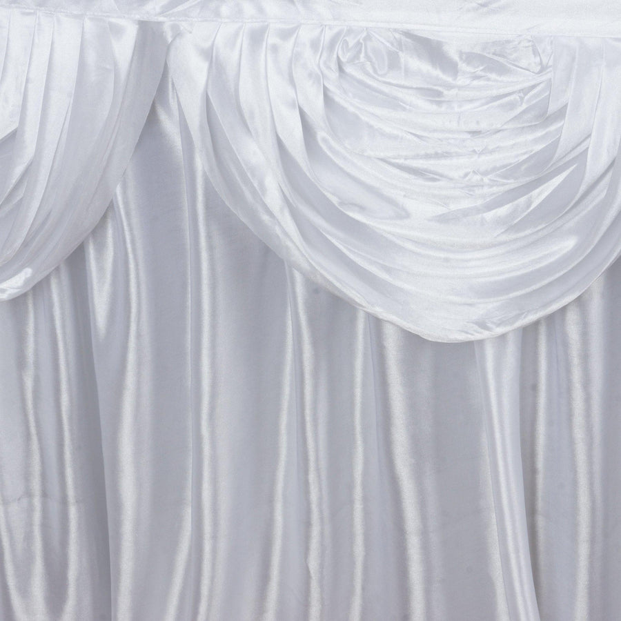 14ft White Pleated Satin Double Drape Table Skirt#whtbkgd