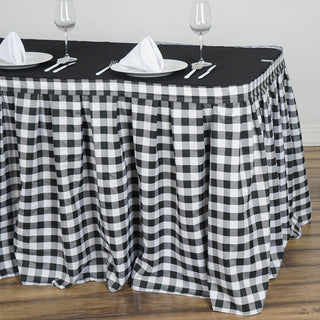 Enhance Your Event with the 14ft White/Black Buffalo Plaid Gingham Table Skirt