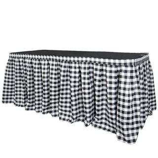 Elevate Your Event Decor with the 14ft White/Black Buffalo Plaid Gingham Table Skirt