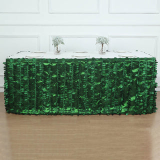 Elevate Your Event Decor with the 17ft Green 3D Leaf Petal Taffeta Fabric Table Skirt