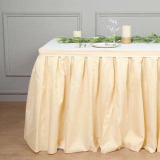 Enhance Your Event Decor with a 14ft Beige Pleated Polyester Table Skirt