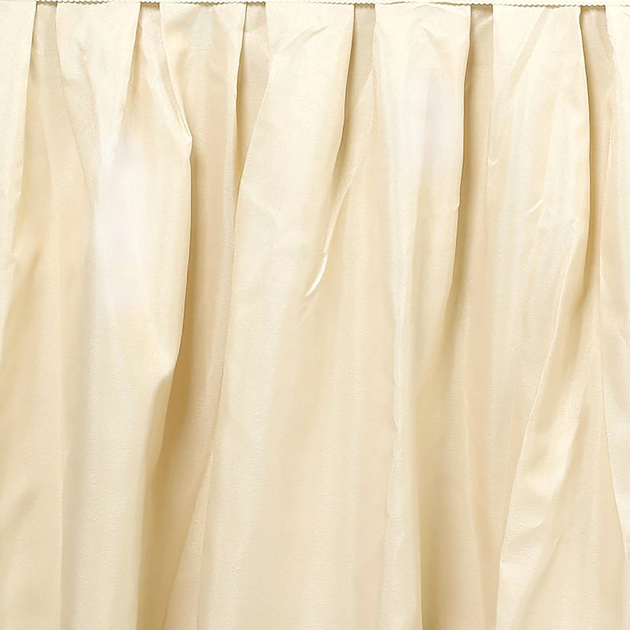 14ft Beige Pleated Polyester Table Skirt, Banquet Folding Table Skirt#whtbkgd