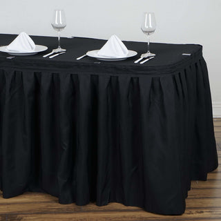 Create a Stunning Tablescape with the Black Pleated Polyester Table Skirt Create a Stunning Tablescape with the Black Pleated Polyester Table Skirt