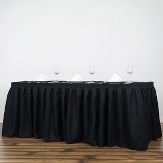 Add Elegance to Your Event with the 21ft Black Pleated Polyester Table Skirt Add Elegance to Your Event with the 21ft Black Pleated Polyester Table Skirt