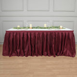 14ft Burgundy Pleated Polyester Table Skirt, Banquet Folding Table Skirt