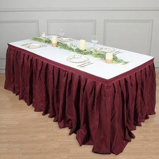 Add Elegance to Your Event with the 14ft Burgundy Pleated Polyester Table Skirt