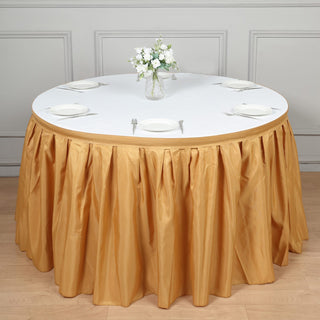 Elevate Your Event with the 21ft Gold Pleated Polyester Table Skirt