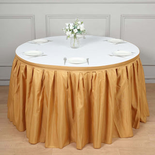 Elevate Your Event with the 21ft Gold Pleated Polyester Table Skirt Elevate Your Event with the 21ft Gold Pleated Polyester Table Skirt