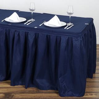Transform Your Table with the 17ft Navy Blue Pleated Polyester Table Skirt