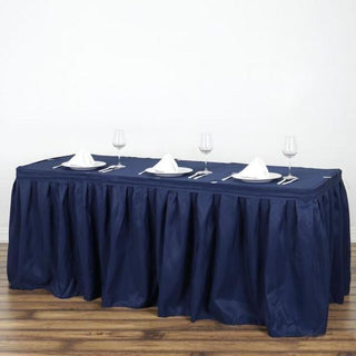 Elevate Your Event with the 17ft Navy Blue Pleated Polyester Table Skirt