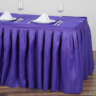 Add a Touch of Elegance with the 14ft Purple Pleated Polyester Table Skirt