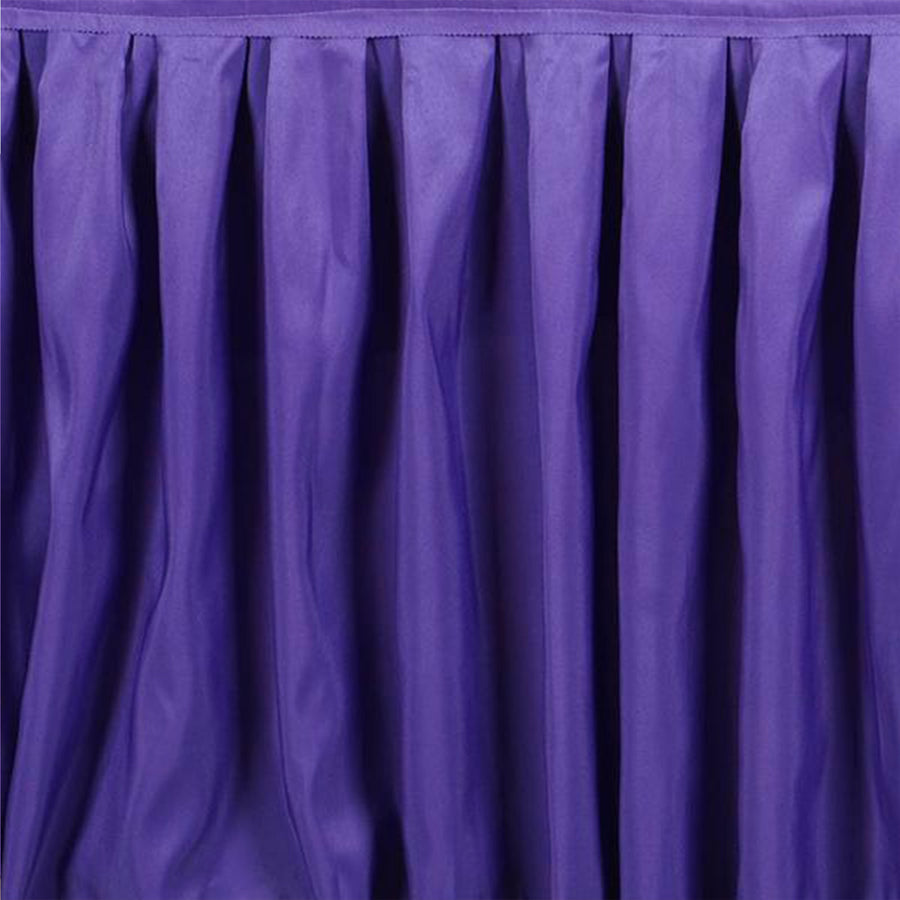 14ft Purple Pleated Polyester Table Skirt, Banquet Folding Table Skirt#whtbkgd