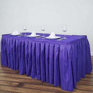 Elevate Your Event with the 14ft Purple Pleated Polyester Table Skirt