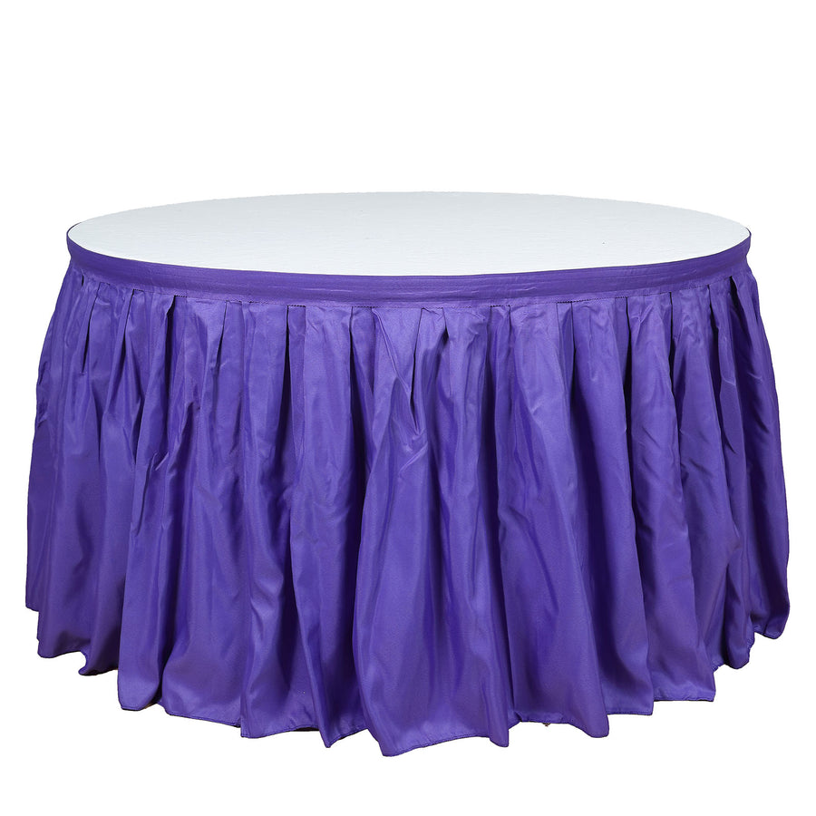 17ft Purple Pleated Polyester Table Skirt, Banquet Folding Table Skirt