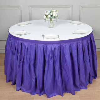 Create a Stunning Table Setup with the 17ft Purple Pleated Polyester Table Skirt