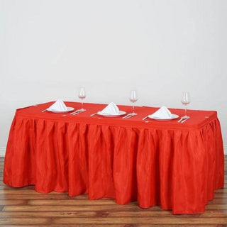 Add Elegance to Your Event with the 17ft Red Pleated Polyester Table Skirt Add Elegance to Your Event with the 17ft Red Pleated Polyester Table Skirt