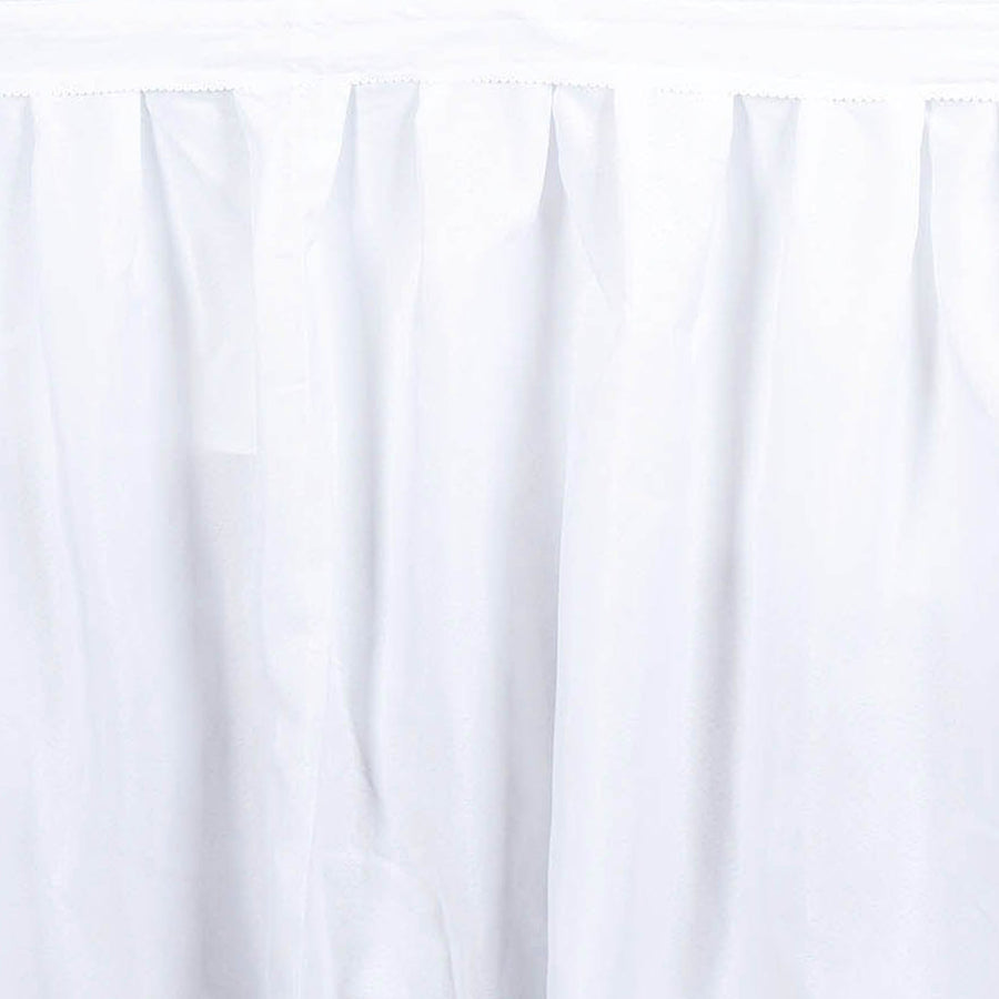 17ft White Pleated Polyester Table Skirt, Banquet Folding Table Skirt#whtbkgd