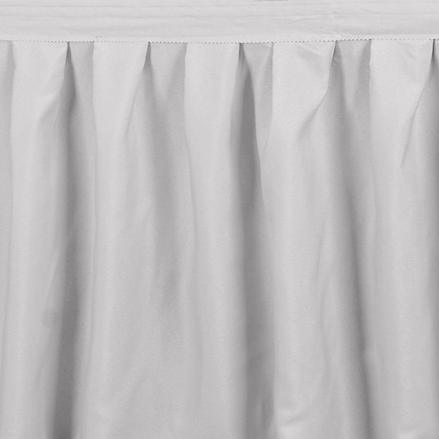 14ft Silver Pleated Polyester Table Skirt, Banquet Folding Table Skirt#whtbkgd