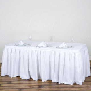 Add Elegance to Your Event with the 17ft White Pleated Polyester Table Skirt