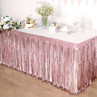 Add a Pop of Color and Charisma with the Dusty Rose Metallic Foil Fringe Table Skirt