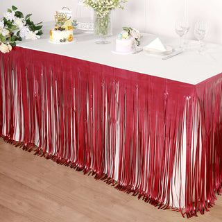 Add a Touch of Elegance with the Matte Red Metallic Foil Fringe Table Skirt