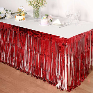 Add a Pop of Glamour with the Red Metallic Foil Fringe Table Skirt