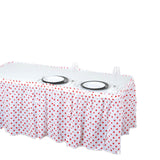 14FT 10 Mil Thick | Polka Dots Pleated Plastic Table Skirts - Disposable Table Skirt Spill Proof - White/Red#whtbkgd
