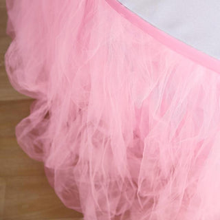 Make your Party Magical with the 17ft Pink/Rose Quartz Tulle Tutu Pleated Table Skirt