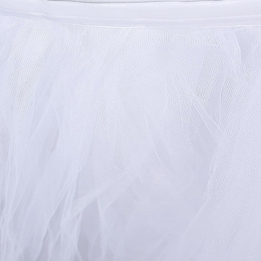 21FT White 8 Layer Tulle Tutu Pleated Table Skirts#whtbkgd