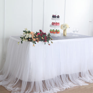 Add a Touch of Elegance with the 14ft White Extra Long 48" Two Layered Tulle and Satin Table Skirt