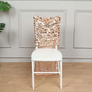 Transform Your Event Space with the Rose Gold Big Payette Sequin Chiavari Chair Slipcover Transform Your Event Space with the Rose Gold Big Payette Sequin Chiavari Chair Slipcover