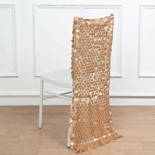 Add a Touch of Luxury to Your Event with the Matte Champagne Big Payette Sequin Chiavari Chair Slipcover