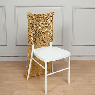 Add a Touch of Luxury with the Gold Big Payette Sequin Chiavari Chair Slipcover