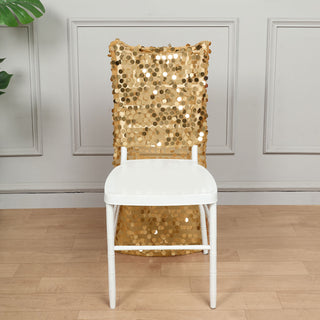 Elevate Your Event Decor with the Gold Big Payette Sequin Chiavari Chair Slipcover