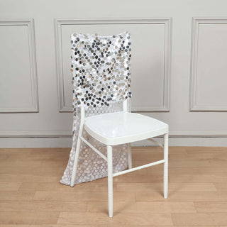 Create an Extravagant Theme with the Silver Big Payette Sequin Chiavari Chair Slipcover Create an Extravagant Theme with the Silver Big Payette Sequin Chiavari Chair Slipcover